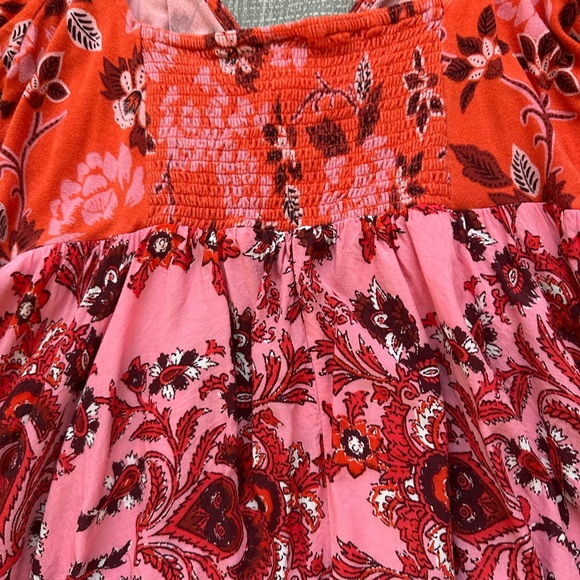 Free People Womens La Bamba Pink Floral Babydoll Top Hawaiian Sunset Large - Picture 8 of 14